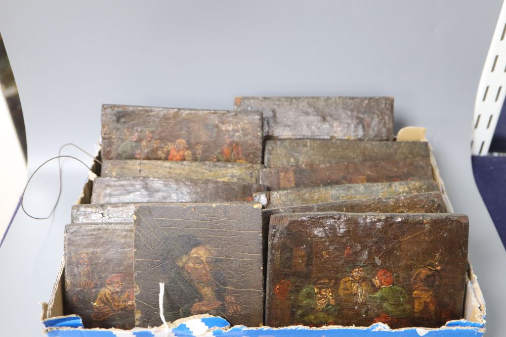 A group of 17th century style German painted panels (12)
